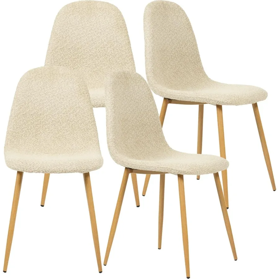 مجموعة من 4 كراسي لتناول الطعام بدون ذراعين مع قماش شانيل منجد وأرجل معدنية قوية مثالية لسرير غرفة المعيشة في المطبخ #1