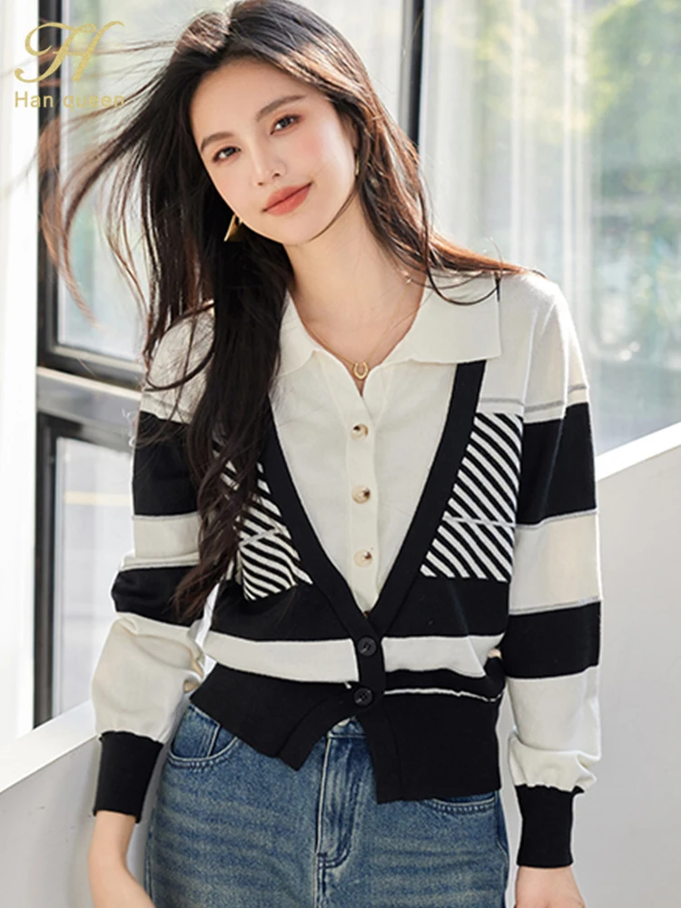 

H Han Queen Autumn Winner Cardigans Sweater Women Clothing Fashion Vintage Casual Knitwear Tops Basic Knitted Sweaters