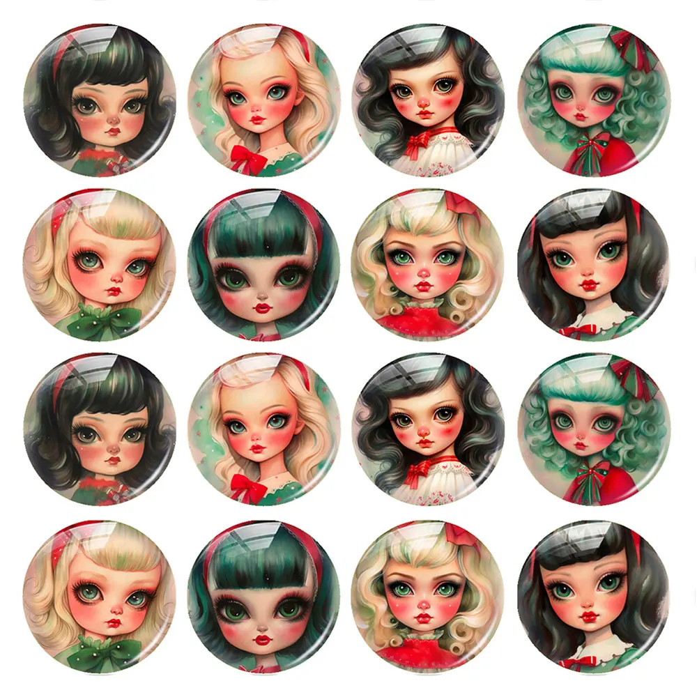 

Handmade Christmas X-mas Winter Girls Photo Glass Cabochon Charms Flatback Demo Flat Back Cameo For Diy Jewelry Making
