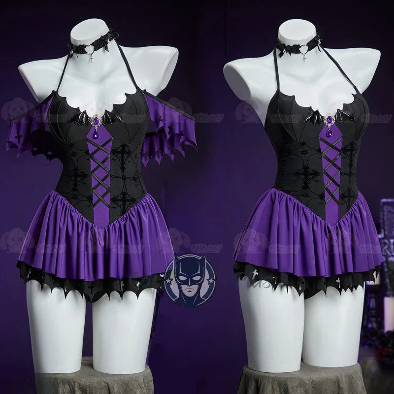 

Новый женский костюм для косплея: фиолетовый сексуальный купальник-униформа «Монстр Клоудин» для Хэллоуина и карнавальных вечеринок