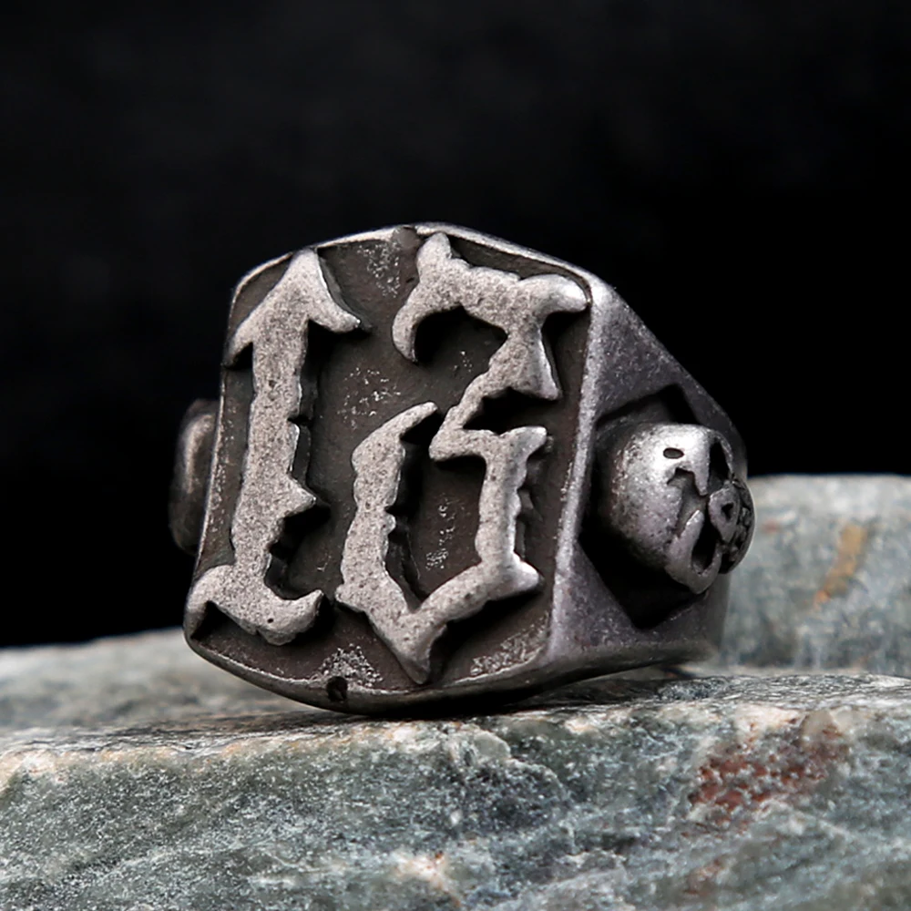 Punk Vintage Glückszahl Ring für Männer Frauen 316l Edelstahl Schädel Paar Ringe Mode Amulett Schmuck Geschenke Drops hipping