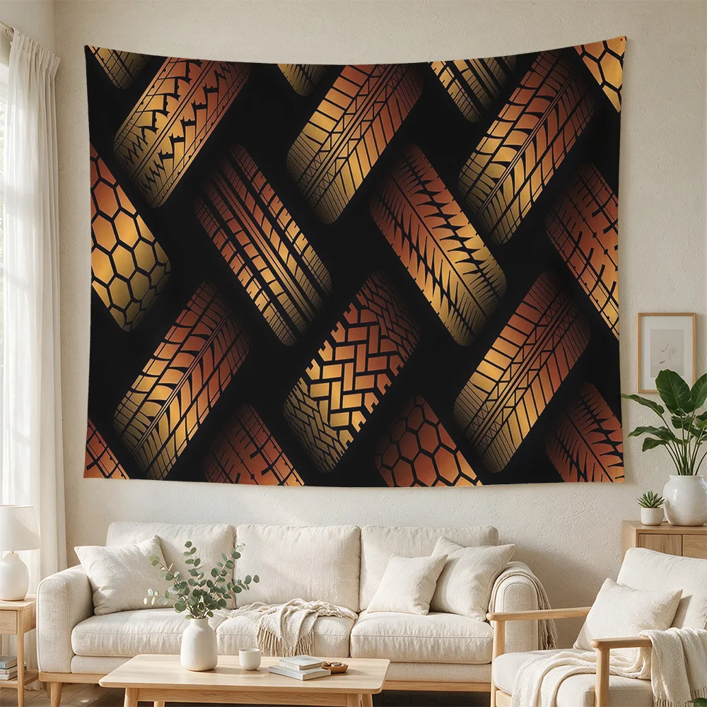 Boho Geometric Tire Tread Pattern Wall Hanging Tapestry Living Room Decor Modern Farmhouse Style Art