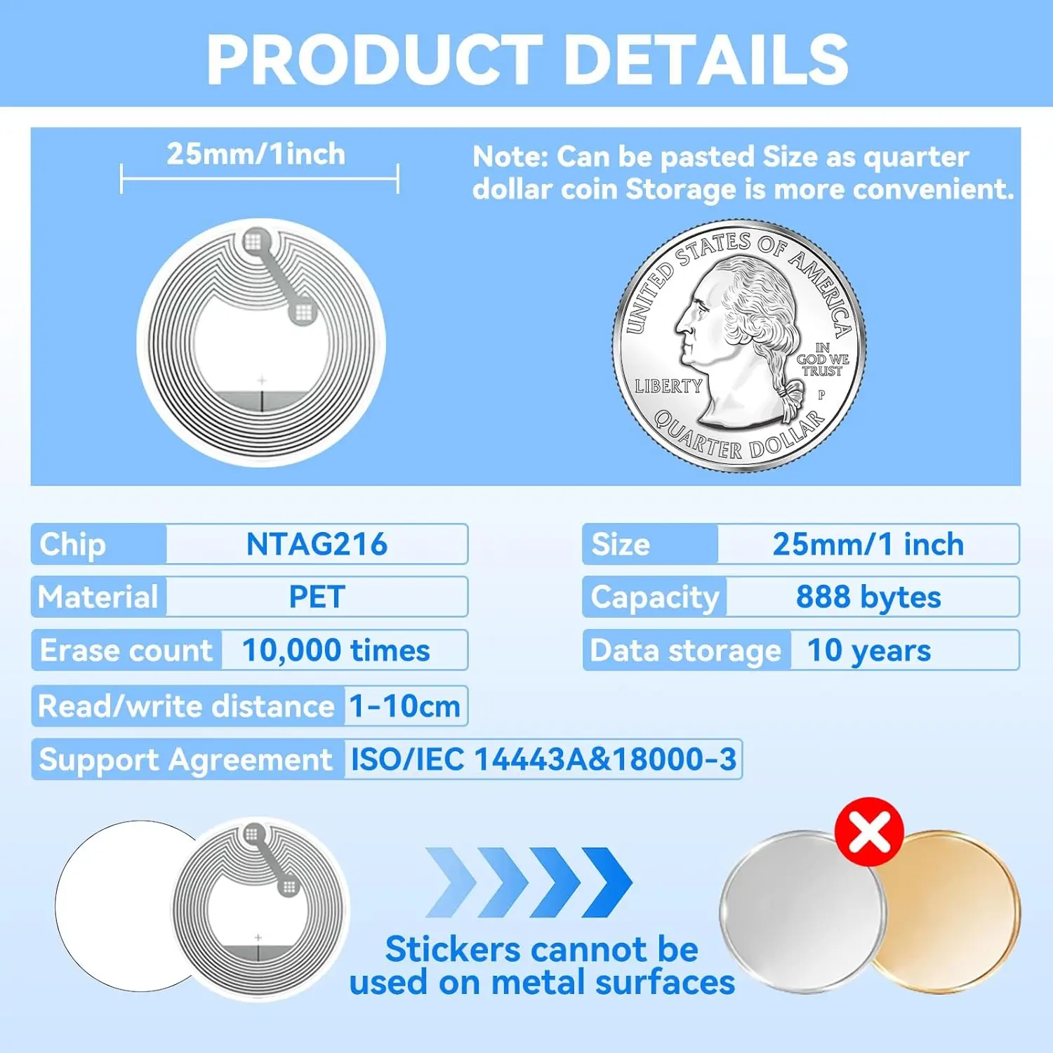 NFC Tags Adhesive NFC Stickers Chip Rewritable Ntag 213 215 216 NFC-Tags 144 504 888 Bytes For Universal NFC-Enabled Devices view 2