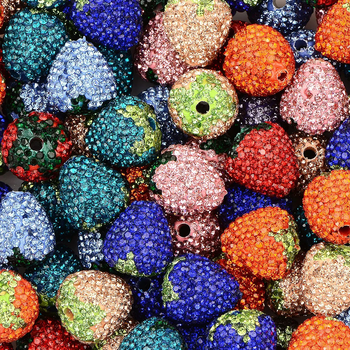 1.6x1.8cm 4pcs Random Mixed Strawberry Rhinestone Beads Polymer Clay Beads For Handmade DIY Jewelry Making Necklace Bracelet