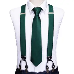 Barry.Wang Designer Mens Suspender Hanky Cufflinks Tie Set Adjustable Clip On Braces Self Necktie Male Wedding Business
