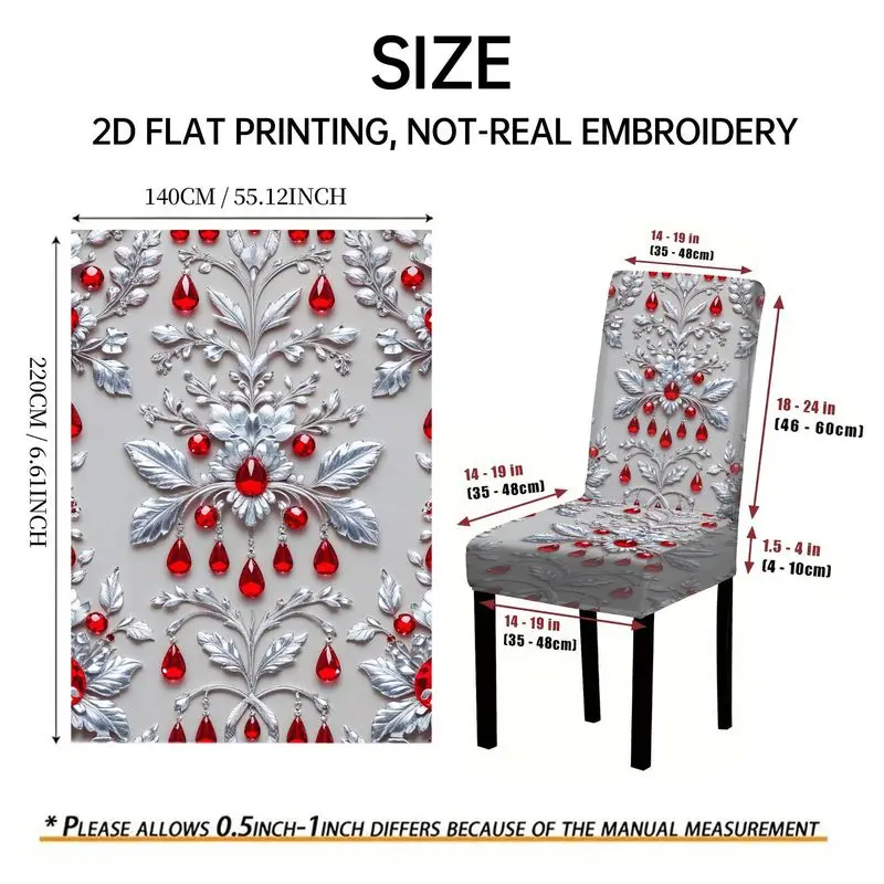 Elastic Chair Cover Outdoor Garden High Back Chair Cover, Silver Red Decoration Pattern, Restaurant Chair Cover Set