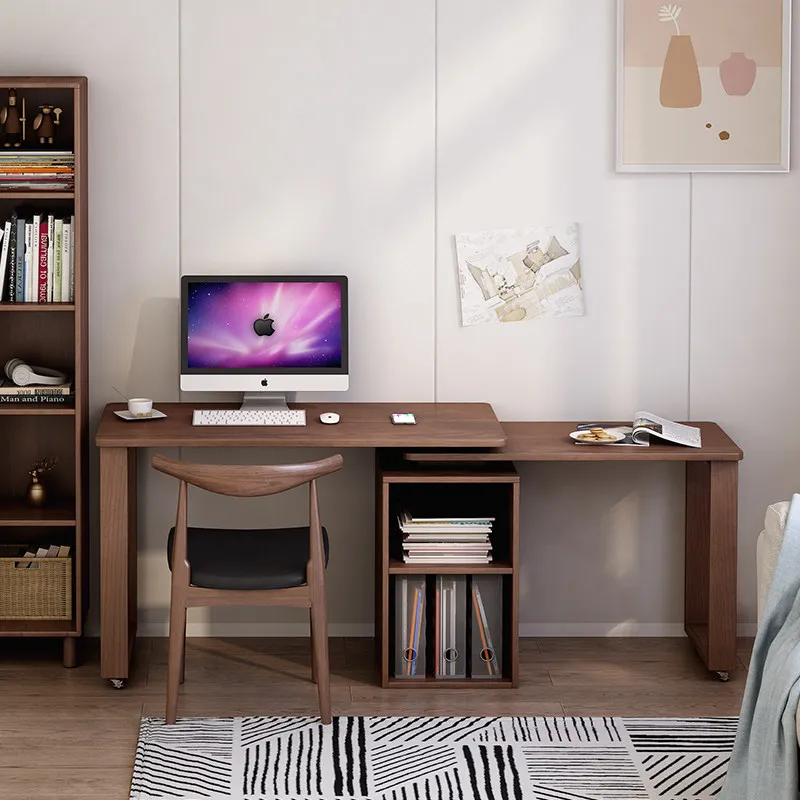 Solid wood corner desk computer desk L-shaped double home writing desk 360 degree rotating child and mother study table