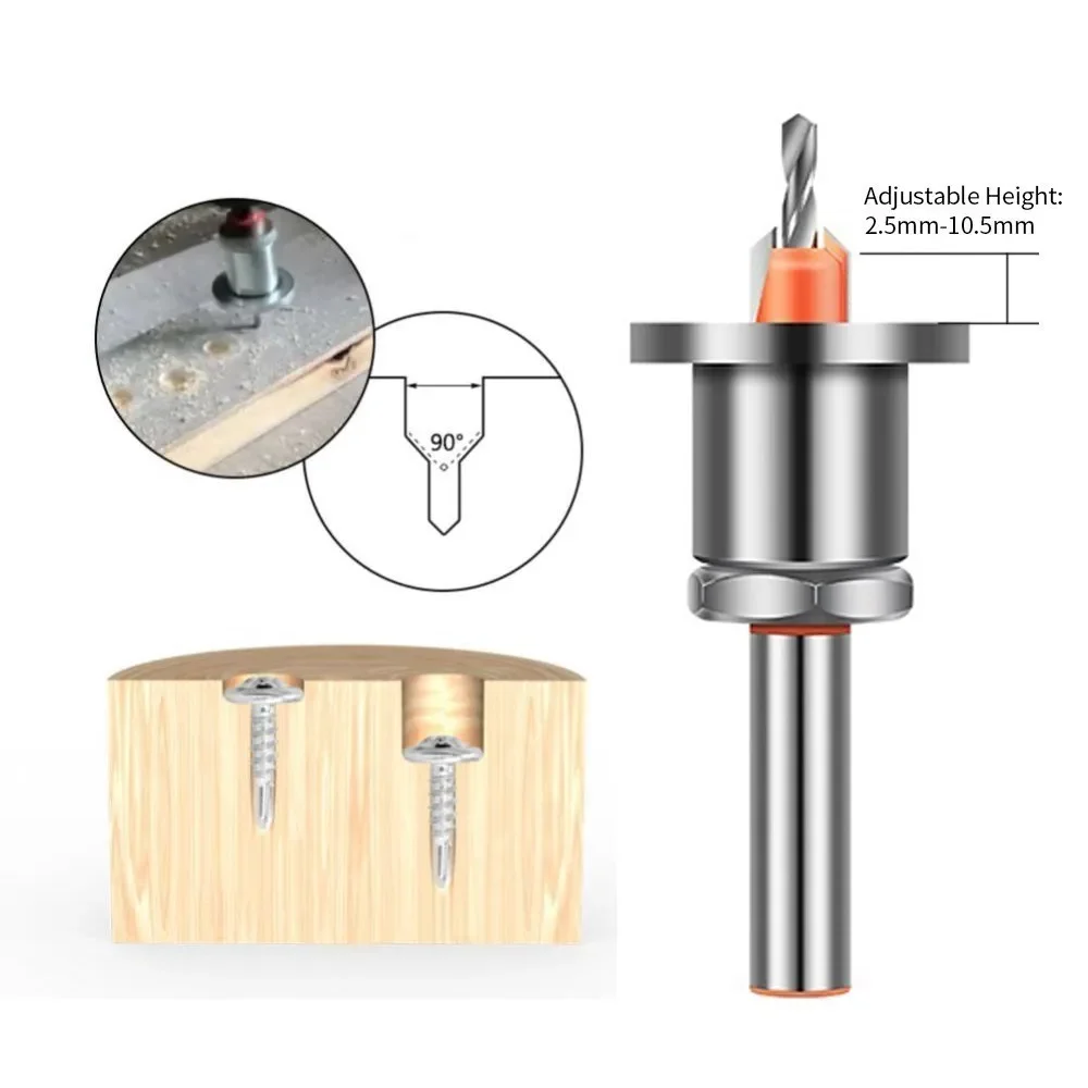 Meikela 5PCS 8/10mm Shank HSS Countersink Woodworking Router Bit set Milling Cutter Screw Extractor 2.8/3/3.2/3.5/4mm