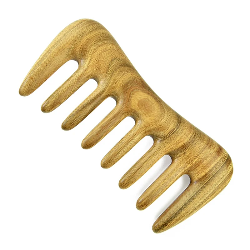 -A14E 1Pcs Green Wide Tooth Hair Comb - Natural Wood Comb For Curly Hair - No Static For Massage Comb Detangling