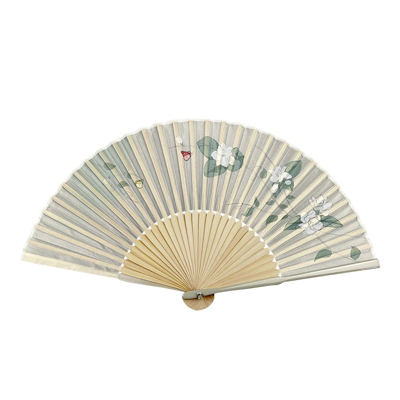 

Ancient Fan Chinese Style Portable Ancient Hanfu Flag Folding Bamboo Fan Gardenia Dance Fan