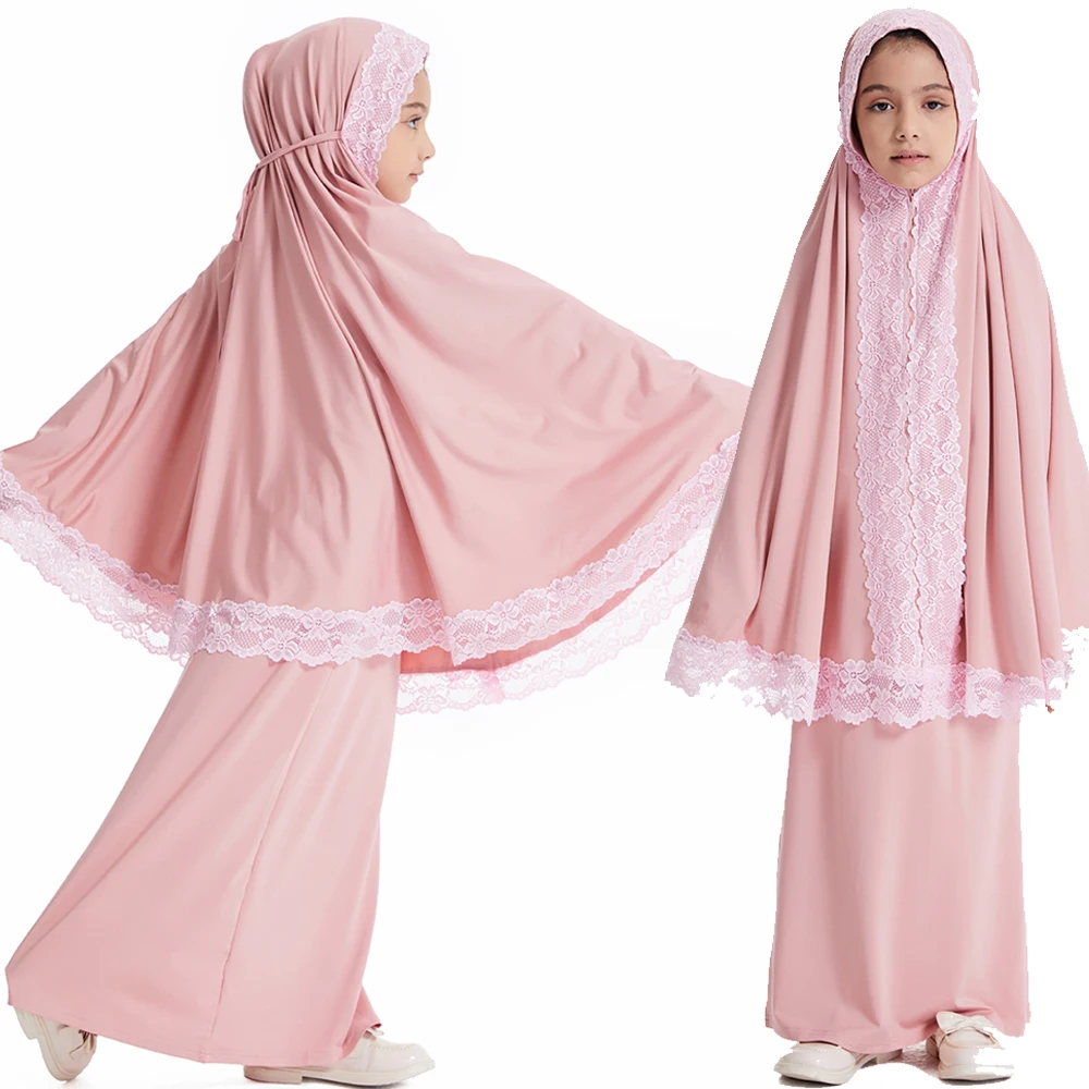

2pcs Muslim Kid Girl Hijab Abaya Khimar Jalabiya Turkey Kaftan Eid Djellaba Arab Robe Burqa Scarf Skirt Set Ramadan Prayer Dress