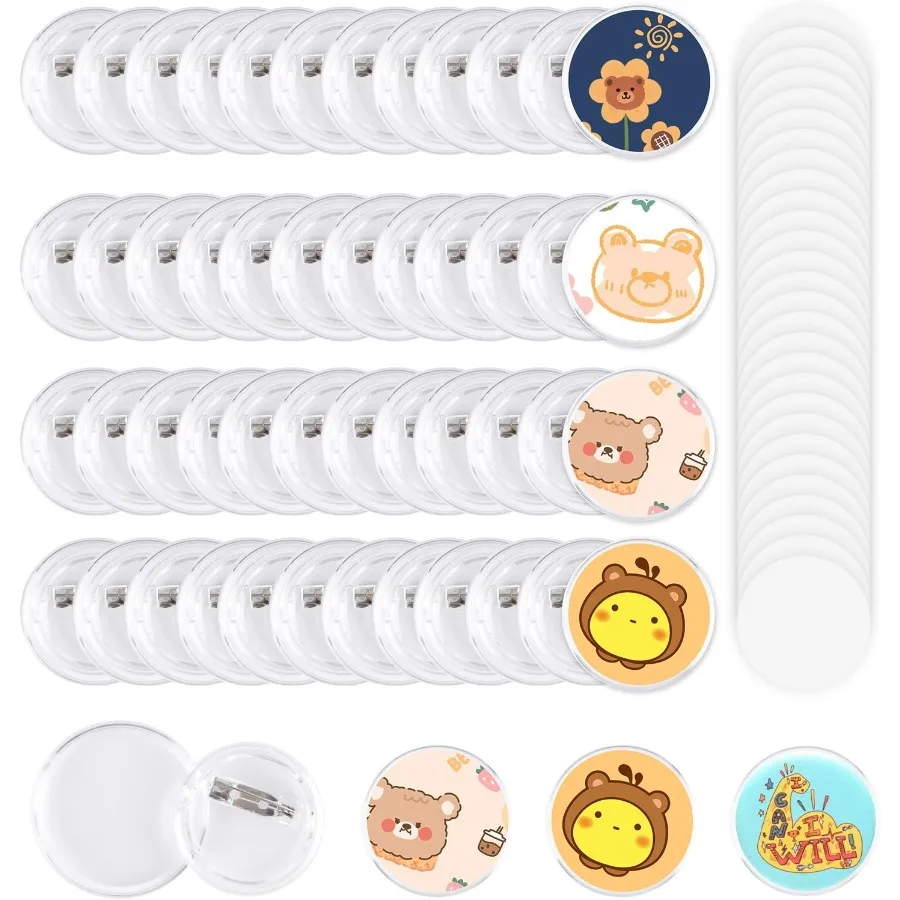 

100 упаковок акриловых булавок для пуговиц, 35 мм, 1,38 дюйма, прозрачные булавки, комплект значков, акриловые пуговицы «сделай сам», с пустой круглой бумагой