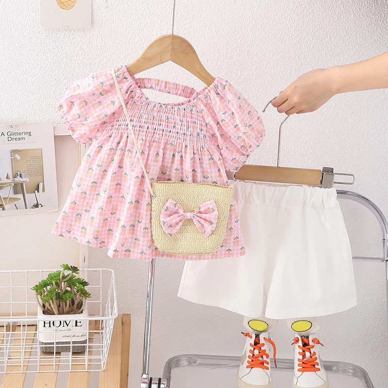 

Summer Baby Girls Floral Shirt Shorts 2 Pieces Suit Children Clothing Sets Kids Sportswear Princess Clothes Infant Outfits