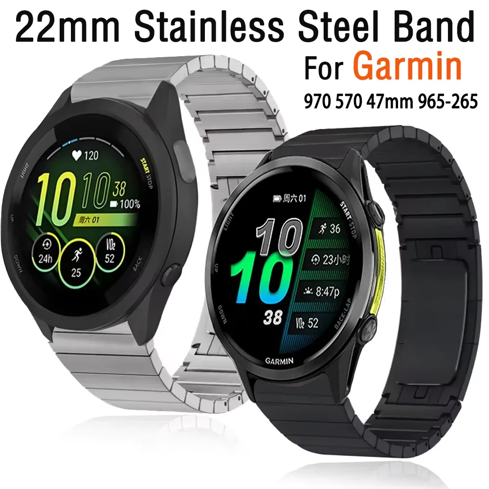 

Ремешок из нержавеющей стали 22 мм для Garmin Forerunner 970, 570, 47 мм, 265, 965, металлический удобный браслет для Garmin Venu 4, 45 мм