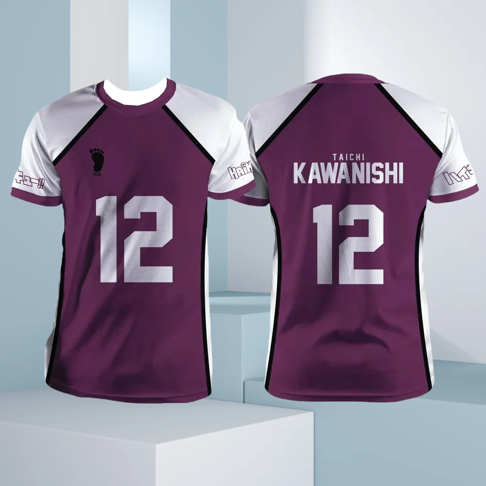 

Haikyuu Shiratorizawa Purple Cartoon Anime Cosplay Men Jersey Summer Short Sleeve Children Unisex Tee Tops Fashion Women T-shirt