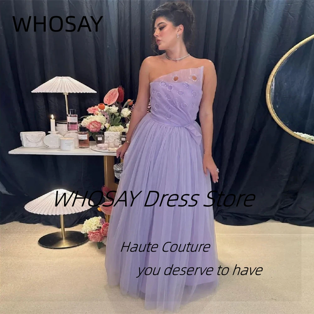 WHOSAY Soft Tulle Prom Dresses Keyhole Decoration Strapless Bride Wear Wedding Party Dress Sexy Back Vestidos Evening Gowns