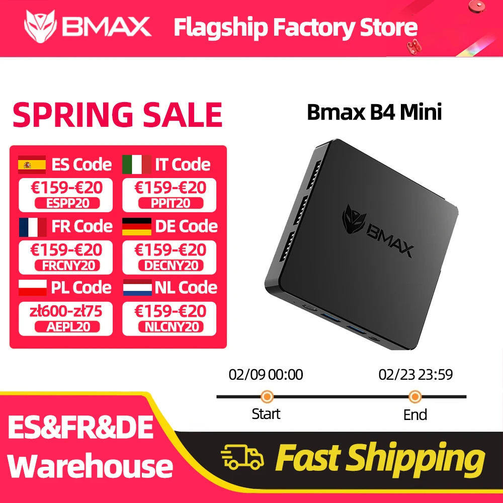 Bmax B4 Mini Komputer z Windows 11 Intel N95 12GB 256GB SSD 2*HDMI 1*DC Obsługuje 4K@60Hz Grafika Intel UHD 1000MHz USB HDMI Mini PC
