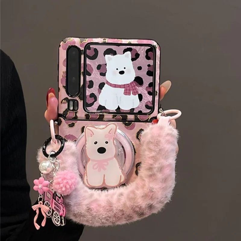 

zflip7 Case with Puppy Stand Magnetic Case for Samsung z flip7 zflip6 zflip5 Xiaomi mix flip/Motorola razr50 60ultra Cover Cute