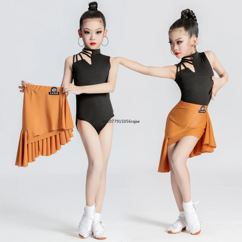 Summer Girl Latin Dance Dress for Competition Kids Sexy Tango Rumba Samba Dance Costume Black Training Dress Ballroom Dancewear