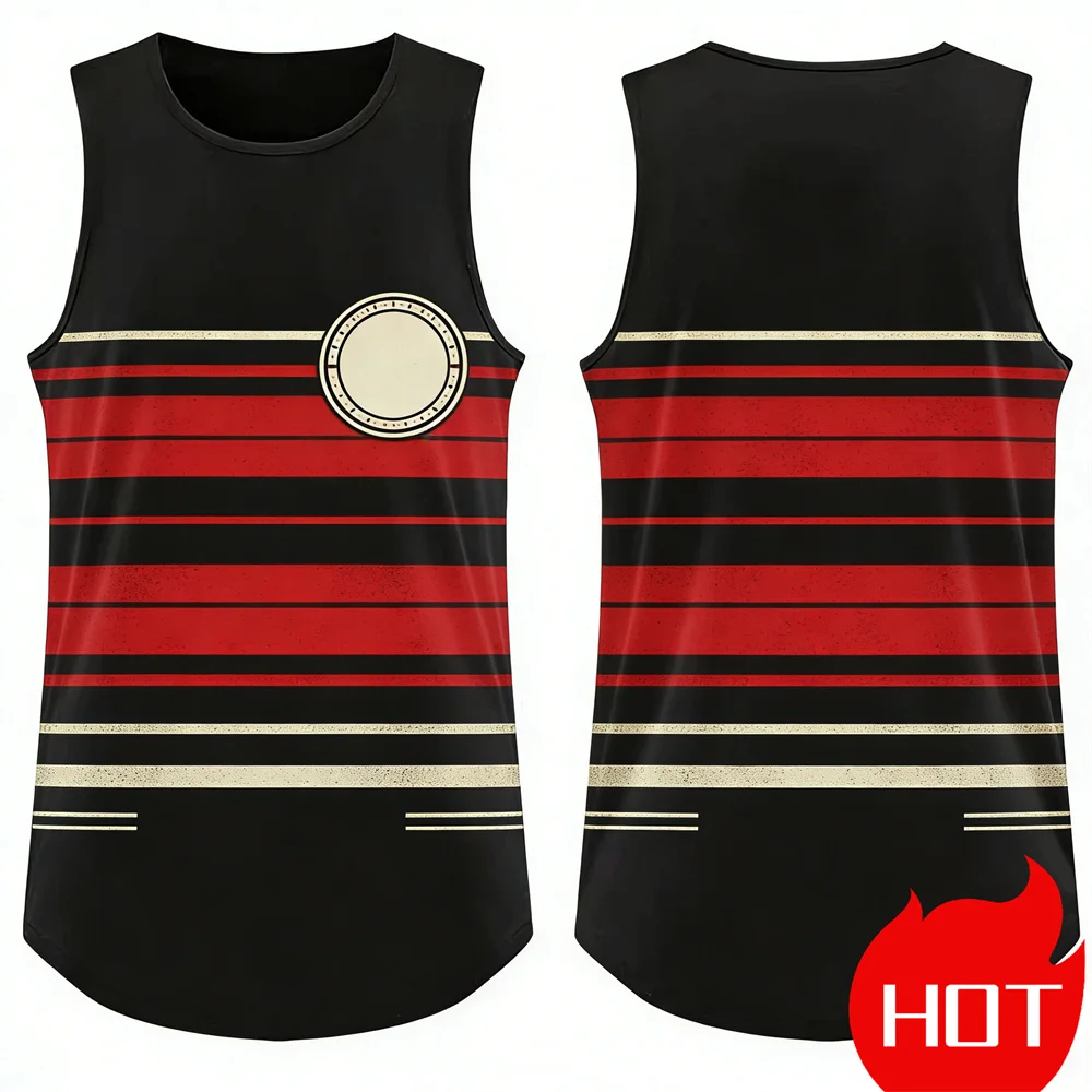 

Summer Casual Striped Tank Top Round neck sleeveless T-shirt 100% polyester basketball jersey Quick drying sport basketball vest