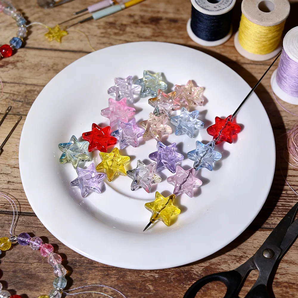 20 Stück 14 mm sechszackige Sternperlen aus tschechischem Glas, niedliche Lampwork-Perlen für DIY-Haarschmuck, Halskette, Armband, handgefertigte Accessoires