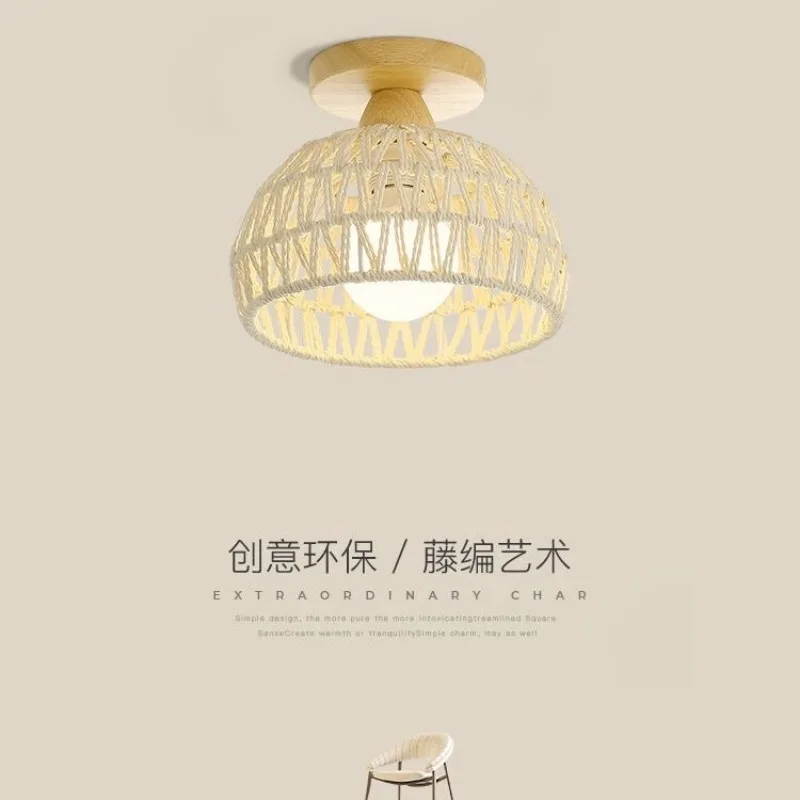 

Natural Handmade Wicker Lampshade Ceiling Mount for Island Cafe Bar Corridor Restaurant Bedroom Living Room Lighting Fixture E27