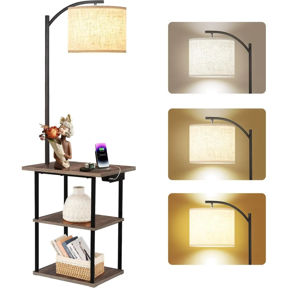 

PESRAE Floor Lamp with Table,Lamps for Nightstand with Charging Station(USB & Type-C & AC Port), 3 Color Temperatures 9W LED Bul