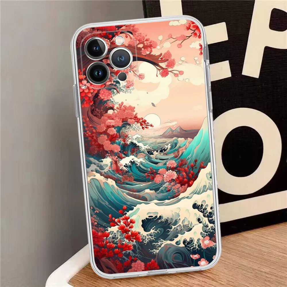 Great Wave Phone Case Silicone Soft for iphone 15 14 13 12 11 Pro Mini XS MAX 8 7 6 Plus X XS XR Cover