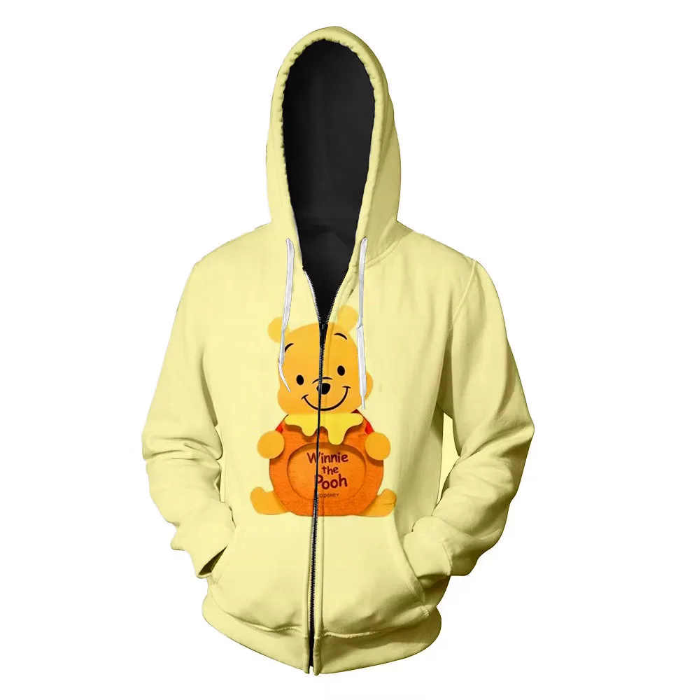 2022 Fall New Harajuku Streetwear Men\'s Sweatshirt Disney Branded Winnie the Pooh Anime 3D Printed Fashion Casual Zip Hoodie