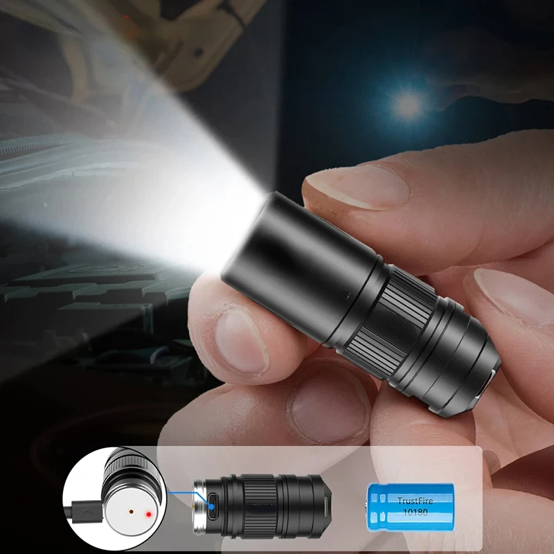 

Rechargeable Mini Led Flashlight Keychain Usb Powered 250 Lumens Flash Light IPX8 EDC Torch Lamp Flashlights