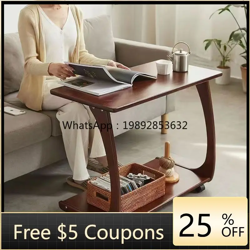 

LYY Solid Wood Sofa Side Table Cabinet Movable Table with Wheels Mini Coffee Table Living Room Small Apartment Home Use