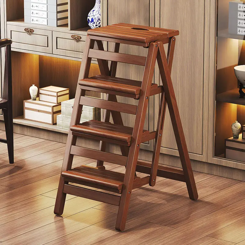 Multifunctional wood ladder stool home foldable Indoor 3-step ladder chair steady portable escalera madera kitchen furniture