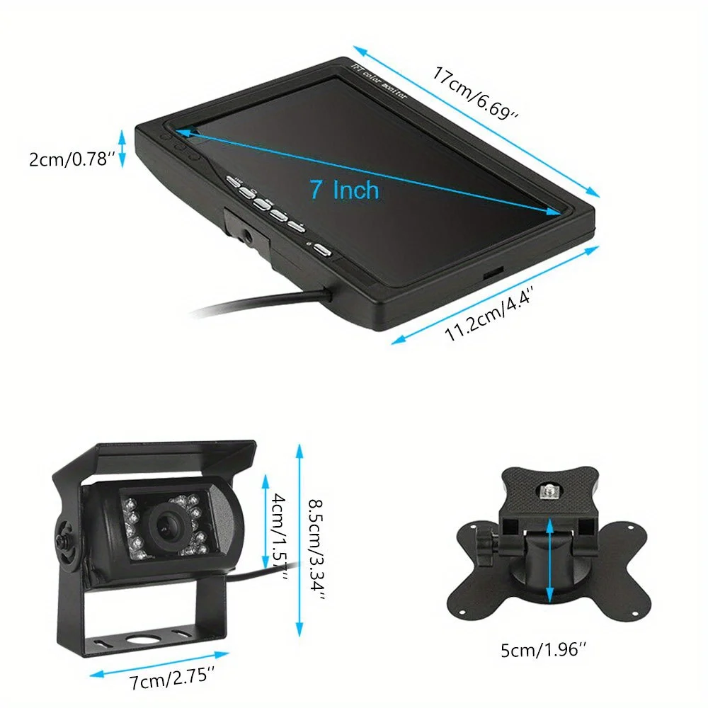Truck Caravan Rear View HD LCD Monitor System + Reverse Camera, TFT-LCD Screen, Adjustable Mount & Adhesive Strips