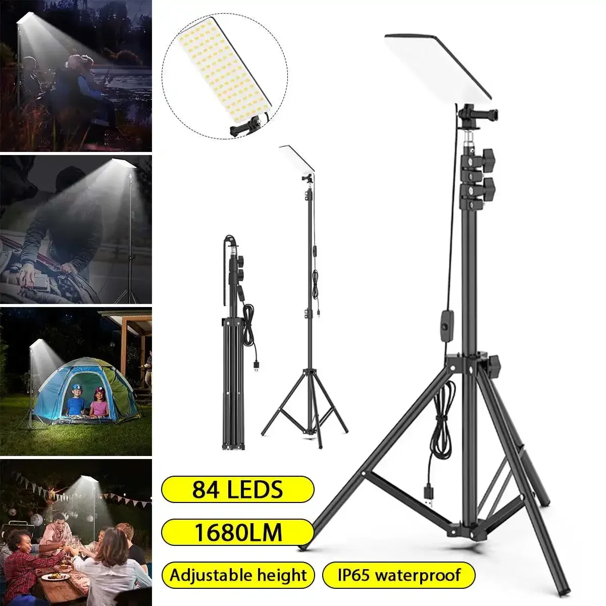 

Floodlight Light with 1.8m Tripod Adjustable Height 84 LEDs Outdoor Camping Working Photography Stand Fill Light Upgraded