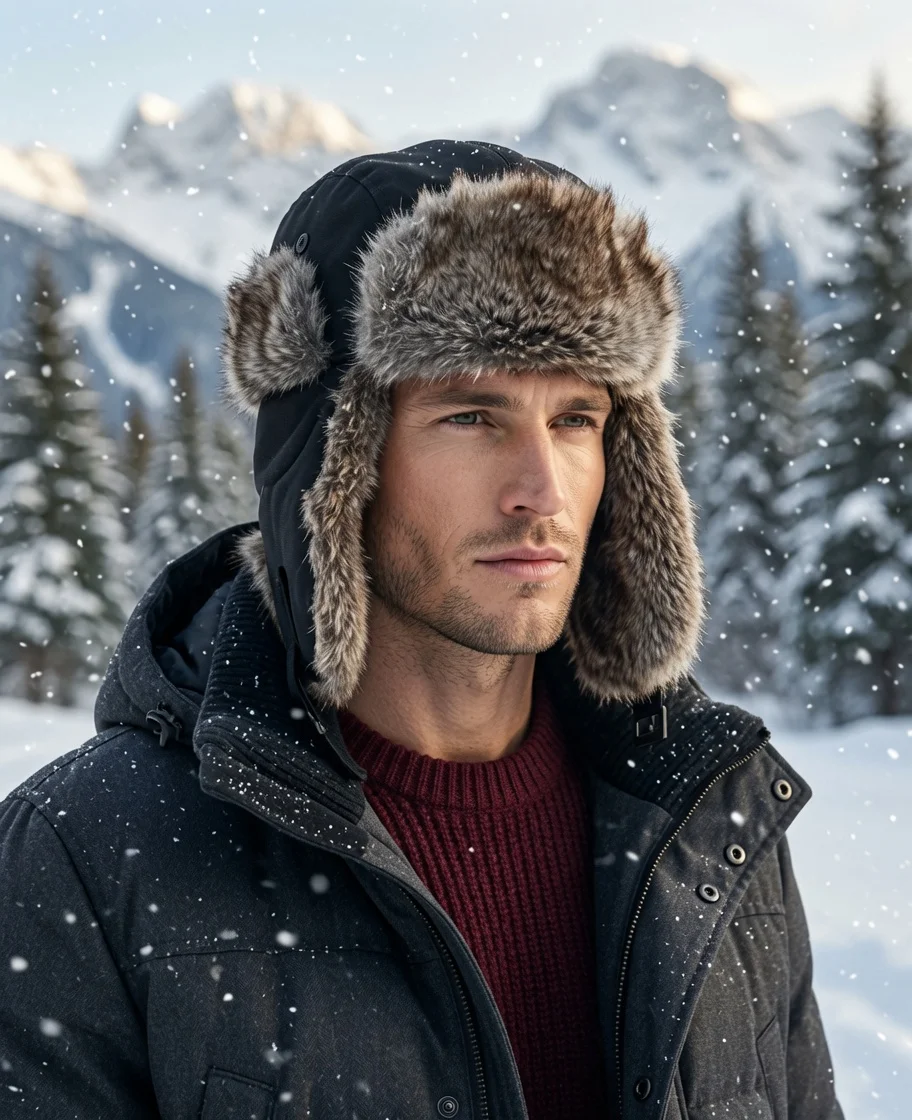Men's Warm Soldier Hat Winter Pilot Patrolman Earmuffs Polyester Fiber Warm Russian Ski Hat Windproof Cold Pilot Hats