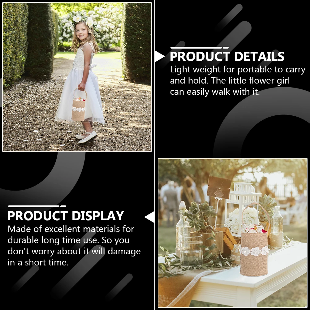 

2 Pcs Wedding Flower Girl Baskets Linen Material Lightweight Storage Use Banquet Event Flower Gifts Holder