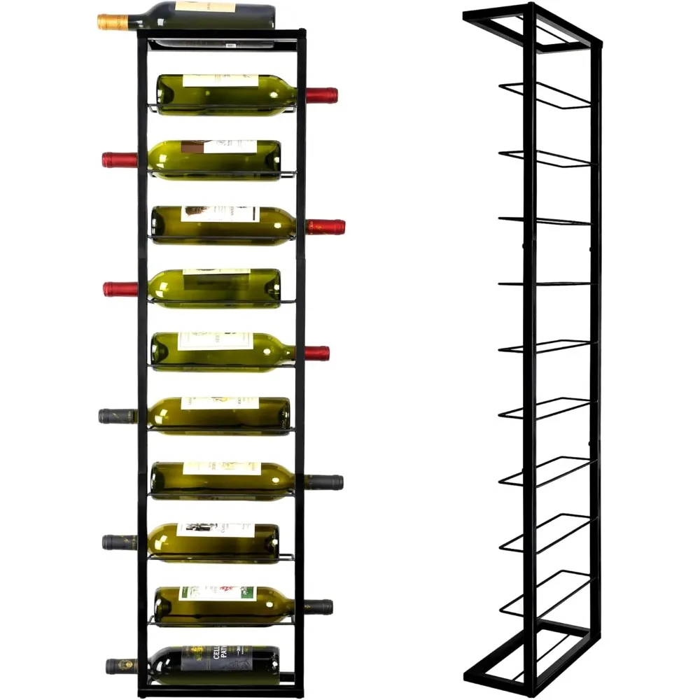

Black Metal Wall-Mounted 10-Bottle Wine Rack for Hanging Storage