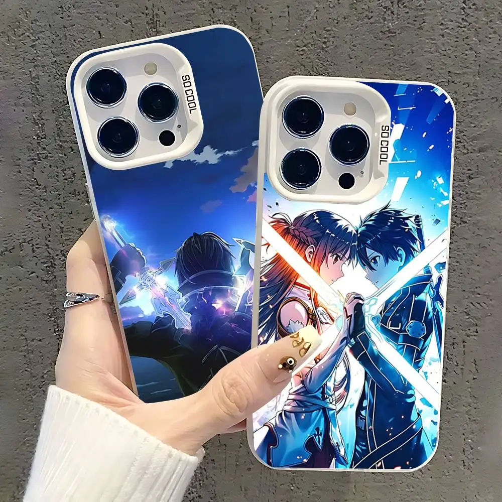

A-Asuna Kirito Anime Phone Case For iPhone 17,16,15,14,13,12,11,Pro,XS,Max,Plus,Mini,SE White Candy Matte Shockproof Cover