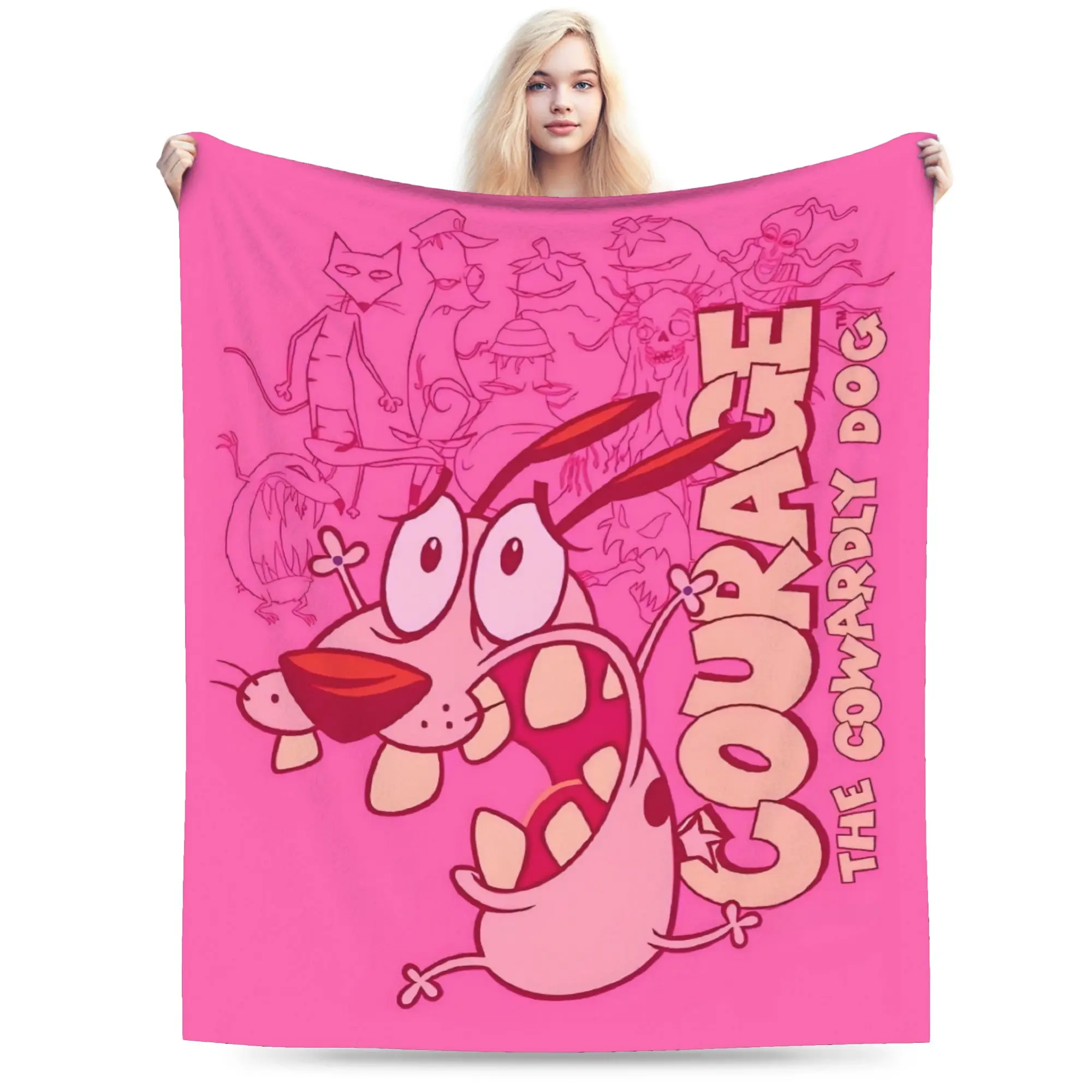 Custom Blanket Soft Fleece Spring Autumn Warm Flannel Courage Cowardly Dog Throw Blankets for Sofa Travel Bedroom Bedspread