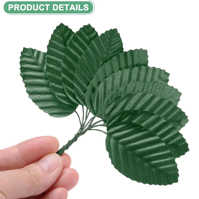 50/100/200Pcs Artificial Silk Rose Leaves Faux Wired Single Leaf Fake Flower Leaf with Stem for DIY Crafts Wedding Garland Decor