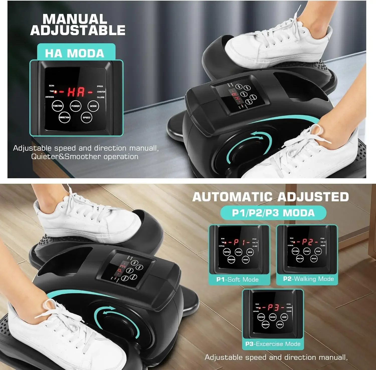 Under Desk Elliptical Machine, Electric Seated Pedal Exerciser, Mini Elliptical Machines for Seniors, LCD Display Monito