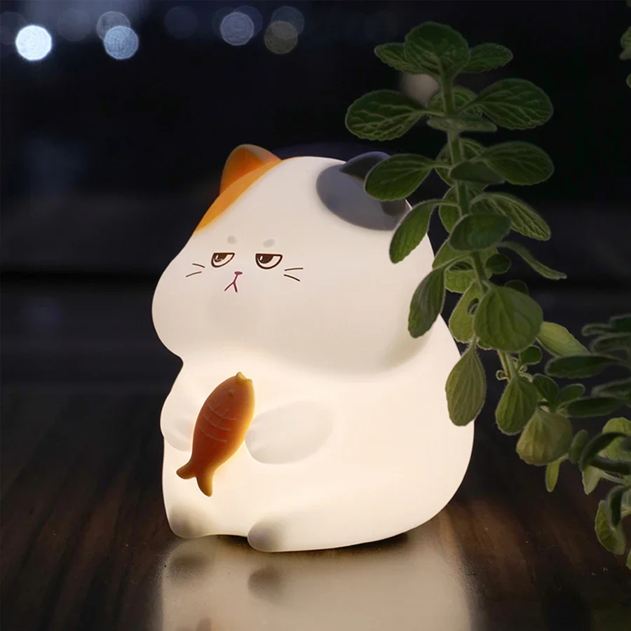 USB Rechargeable Silicone Cat Night Light Nursery Sleeping Touch Patting Lamp Kawaii Cordless Night Lights For Kids Room Decor