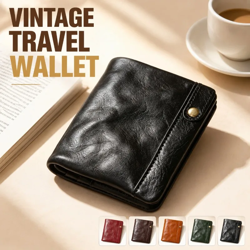 Vintage Leather Travel Organizer Wallet RFID Blocking Multi-Card Holder Passport Case Retro Brown, Anti-Theft Passport Cover