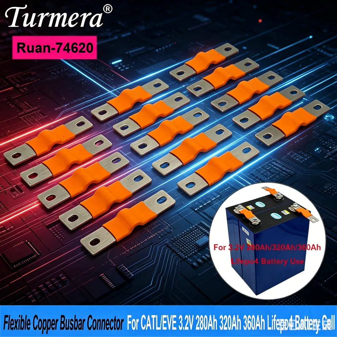 Turmera 300A Copper Bus Bar 74mm*2mm Connector For 12V 48V LiFePO4 Cell 280Ah 314Ah 320Ah 360Ah DIY Battery Pack Connection