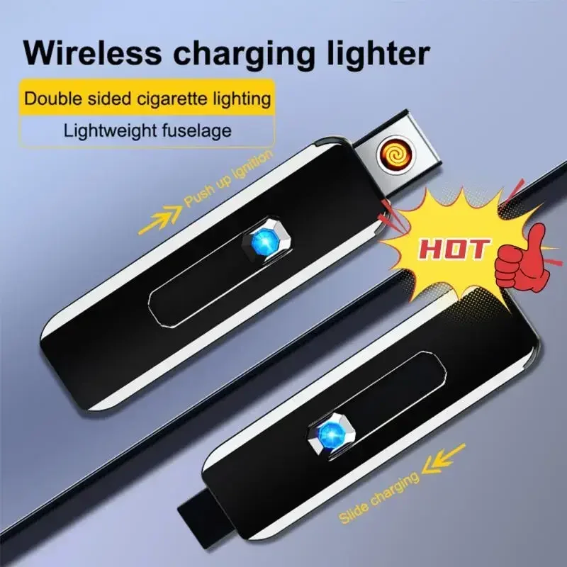 USB Push-up Button Lighter Double-sided Point USB Rechargeable Lighter Windproof Cigarette Lighter Does Not Contain Gas