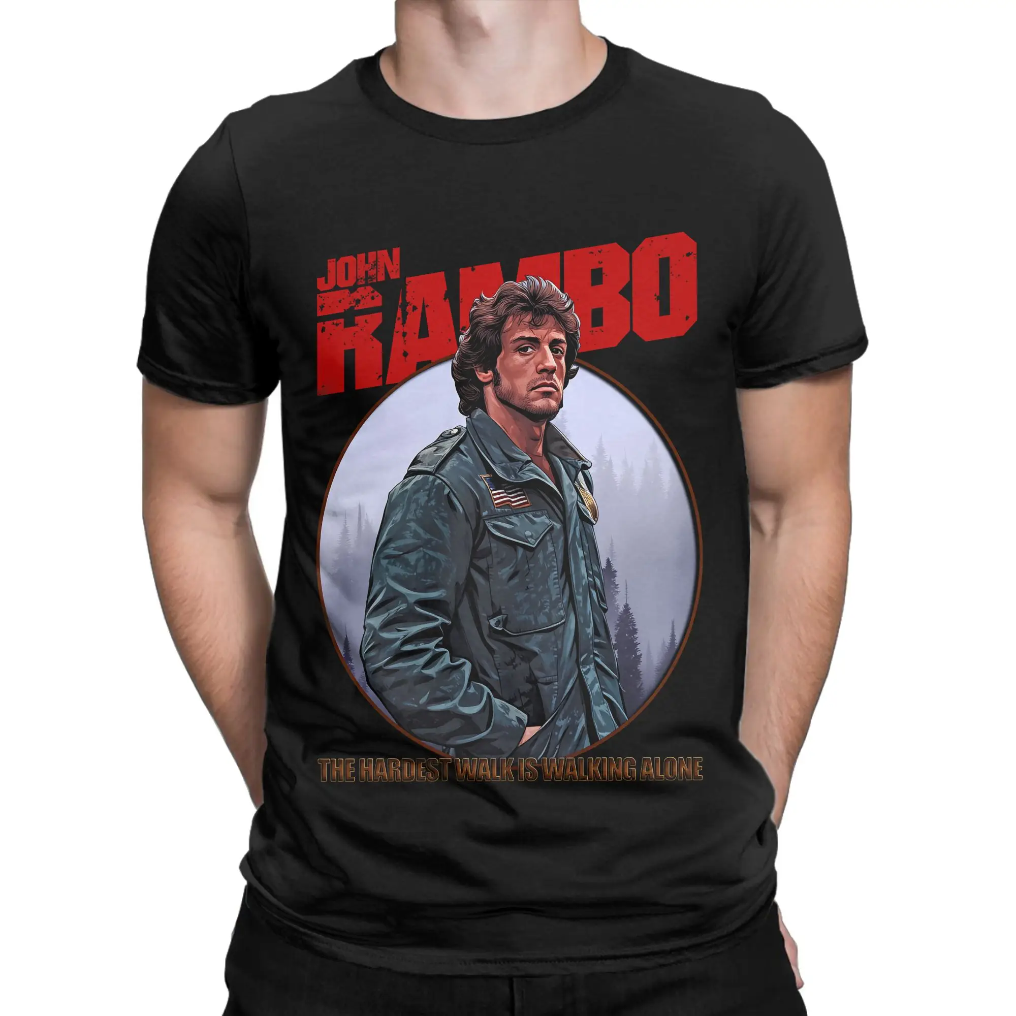 Vintage John Rambos T-Shirt Men O Neck 100% Cotton T Shirts  Short Sleeve Tees Graphic Tops
