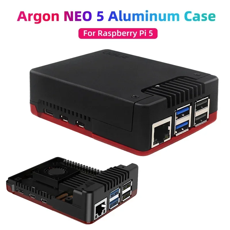 

Raspberry Pi 5 Argon NEO 5 Aluminm Case Built-in 30mm PWN Fan Passive Cooling Fins Exhaust Vent for RPI 5 Pi5 BRED Case Shell