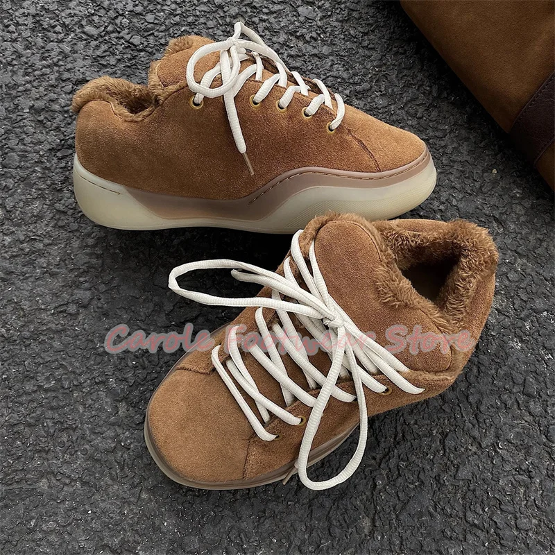 New Fashion Male Winter Warm Plush Snow Boots Bread Big Head Chunky Bottom Lace-Up Sneakers Men's Casual High Top Sport Shoes
