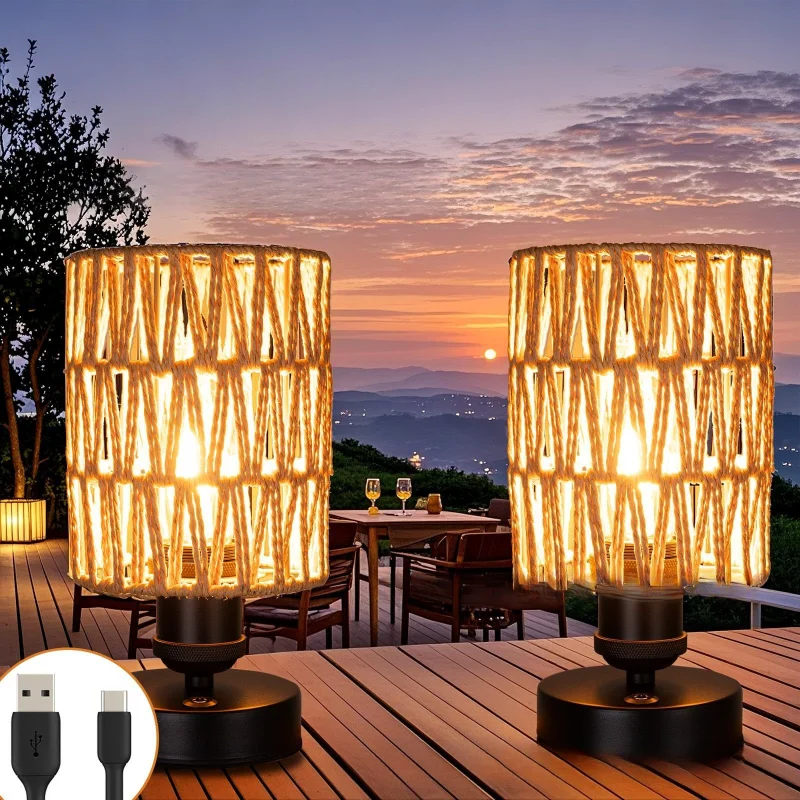 

American imitation hemp rope hand-woven table lamp B & B restaurant Hotel inn bedroom charging table lamp