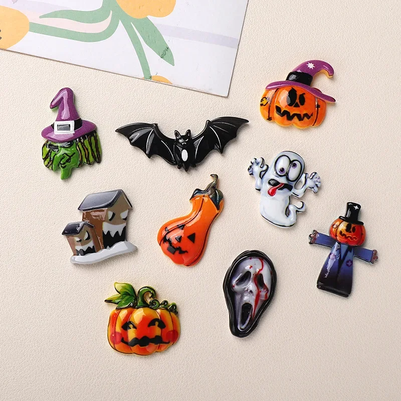 5pcs Cartoon Resin Flatback Cabochons for Diy Jewelry Making Crafts Material halloween series punpkin ghost